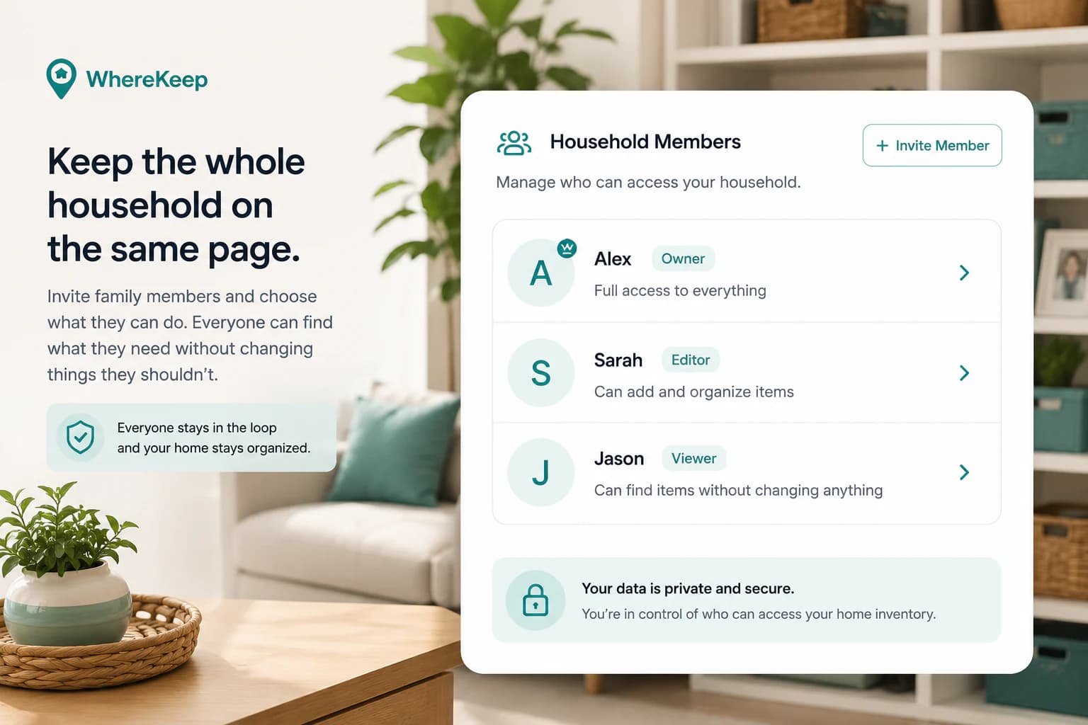 Household members sharing WhereKeep