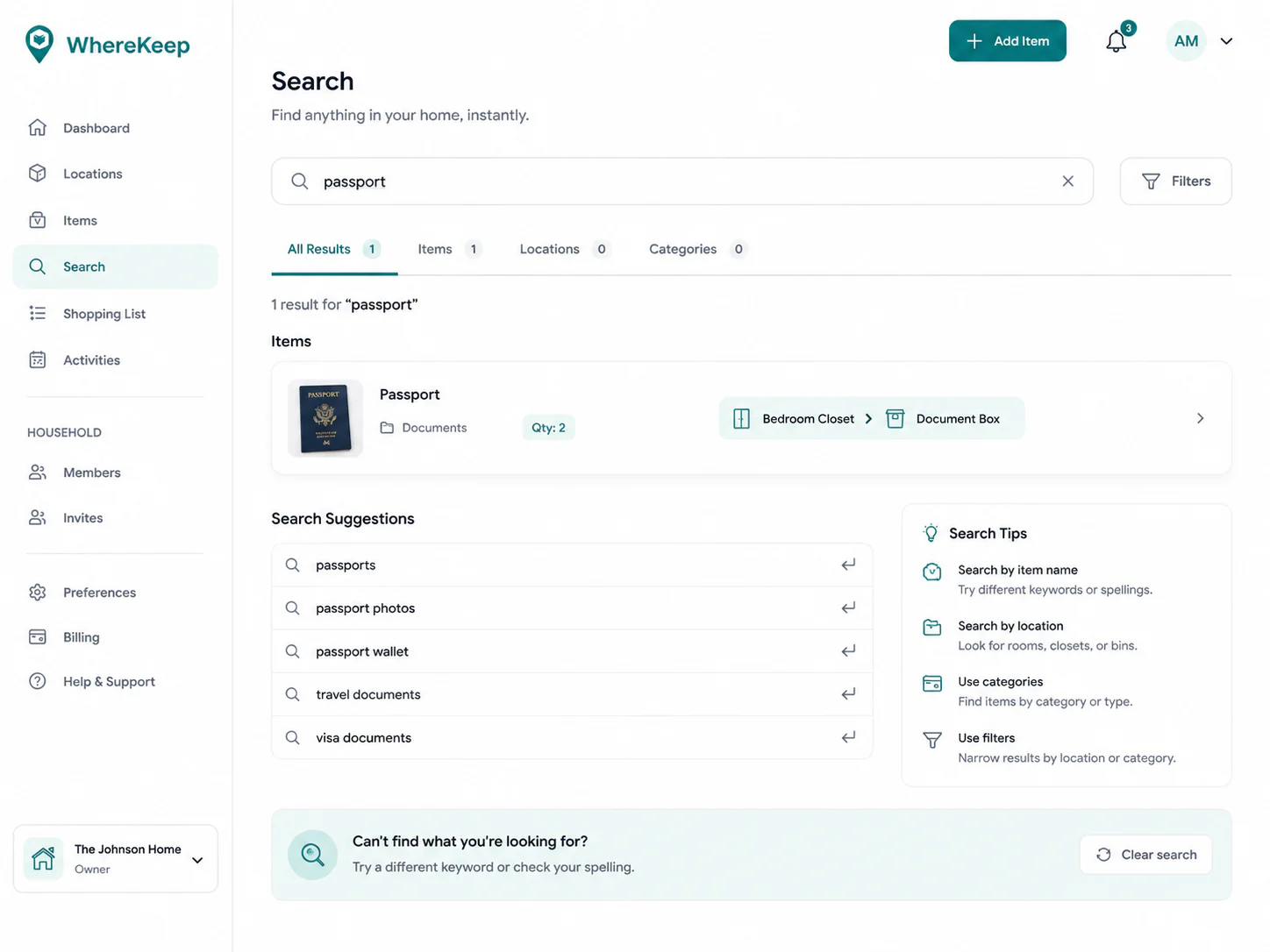 Search WhereKeep screenshot